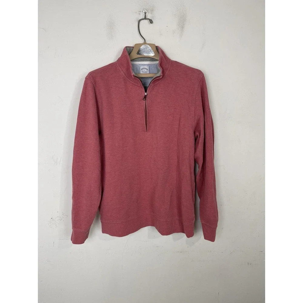 Brooks Brothers Mens Pullover Large Pink 1/4 Zip Long Sleeve Preppy Golf Coastal